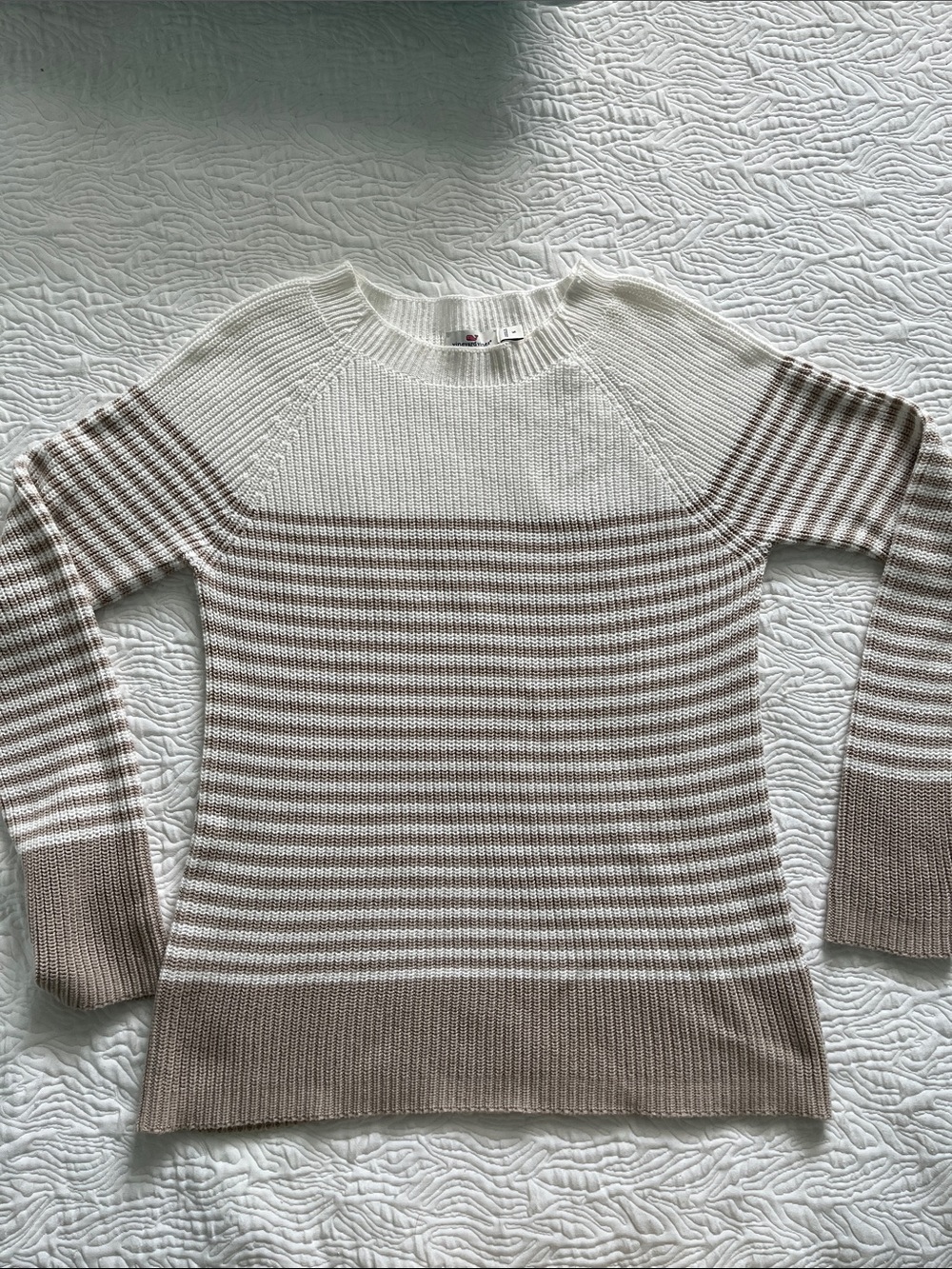 Vineyard Vines Cream and Taupe Striped Crewneck Sweater